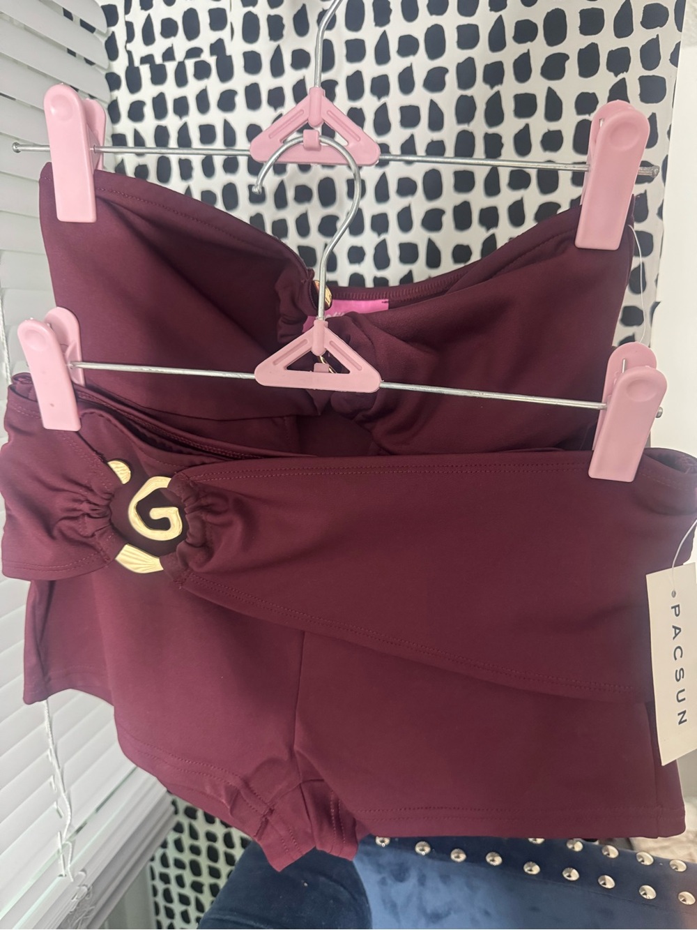 PacSun Maroon Bandeau Two-Piece Set with Gold Accent